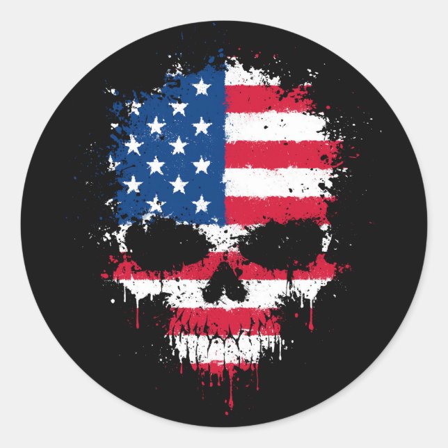 Sticker Rond Drapeau américain Splatter Skull (Devant)
