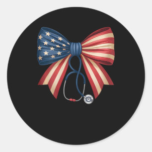 Sticker Rond Drapeau américain stéthoscope 4 juillet infirmière