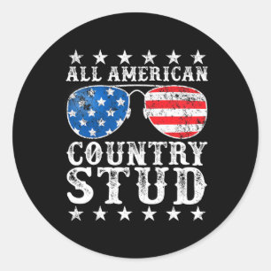 Sticker Rond Drapeau américain Stud Boy Pays 4 juillet