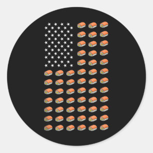 Sticker Rond Drapeau Américain Sushi Nourriture Usa Patriotisme