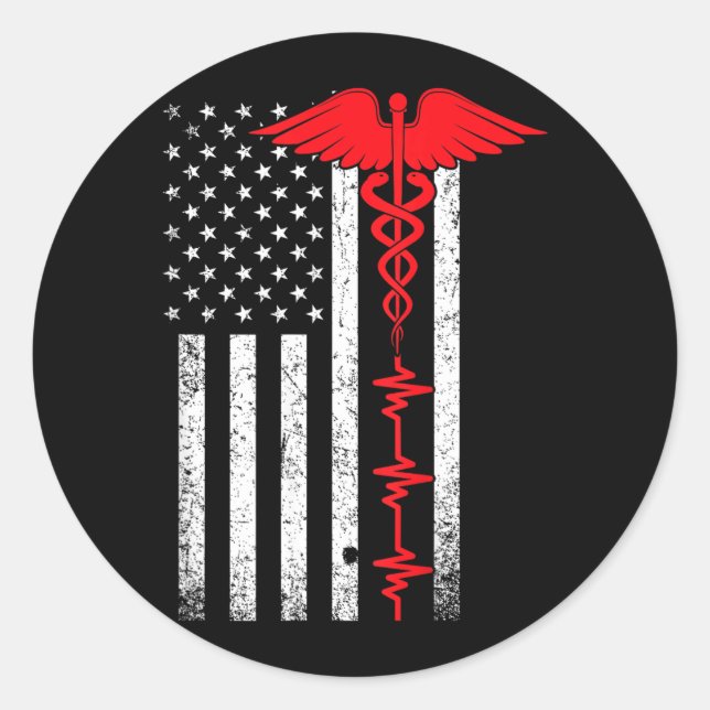 Sticker Rond Drapeau américain Thin Red Line infirmière (Devant)