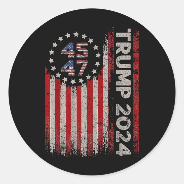 Sticker Rond Drapeau américain Trump 2025 45 (Devant)