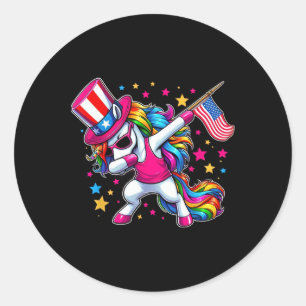 Sticker Rond Drapeau américain Unicorn 4 juillet Oncle Sam Girl
