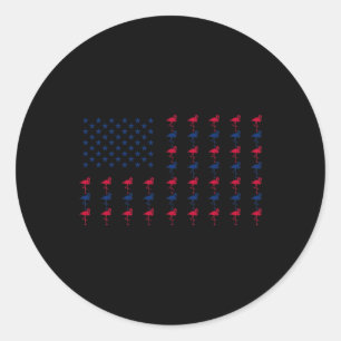 Sticker Rond Drapeau américain Usa Flamant Rose Amoureux 4 Juil
