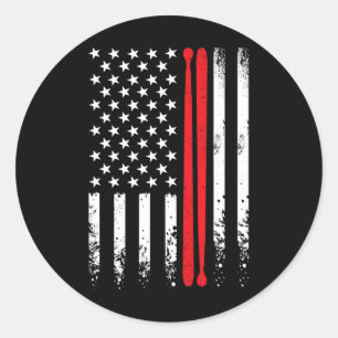 Sticker Rond Drapeau américain Usa Musique Rétro Batteur Baguet