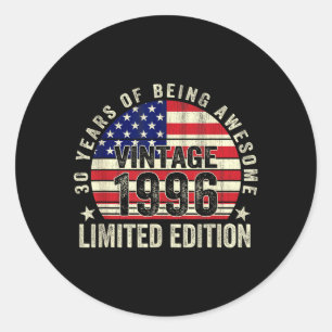 Sticker Rond Drapeau américain vintage 1996 30e anniversaire 30