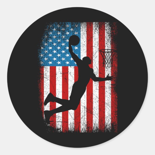 Sticker Rond Drapeau américain Vintage Basketball 4e de (Devant)