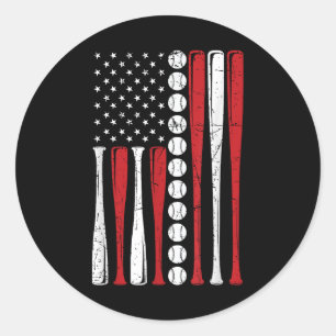 Sticker Rond Drapeau américain vintage de baseball du 4 juillet
