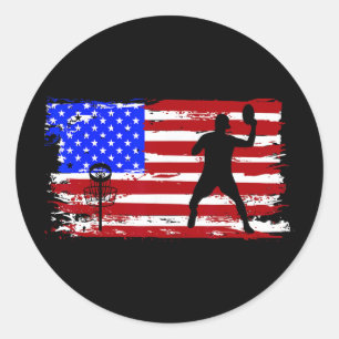 Sticker Rond Drapeau Américain Vintage Disc Golf Hommes Femmes