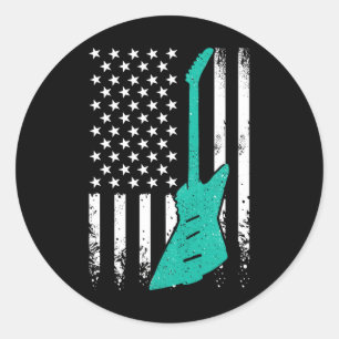 Sticker Rond Drapeau américain Vintage Electric Rock Guitare 4è