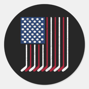 Sticker Rond Drapeau américain vintage fait de hockey drôle 4 j