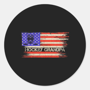Sticker Rond Drapeau américain vintage fier joueur de hockey gr