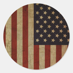 Sticker Rond Drapeau américain vintage Grunge