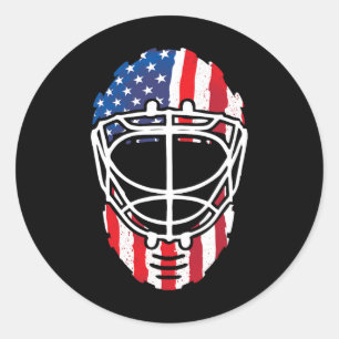 Sticker Rond Drapeau américain Vintage Hockey Goalie Mask 4th O