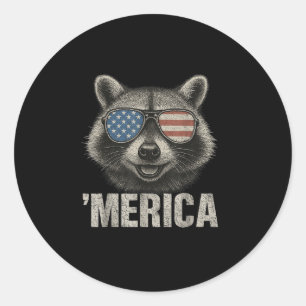 Sticker Rond Drapeau américain vintage Merica Racoon 4 juillet 