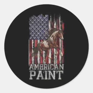Sticker Rond Drapeau américain vintage Paint Horse Lover2