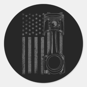 Sticker Rond Drapeau américain vintage Piston Drôle Muscle Car