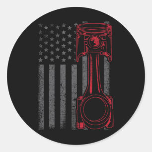 Sticker Rond Drapeau américain vintage Piston Drôle Muscle Car