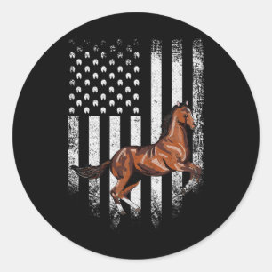 Sticker Rond Drapeau américain vintage Thoroughbred Horse Horse