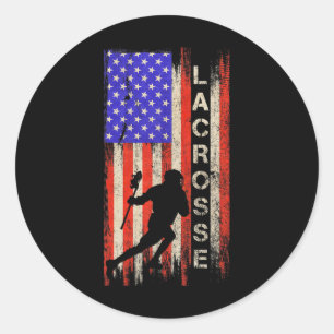 Sticker Rond Drapeau américain vintage Usa Joueur de crosse Équ