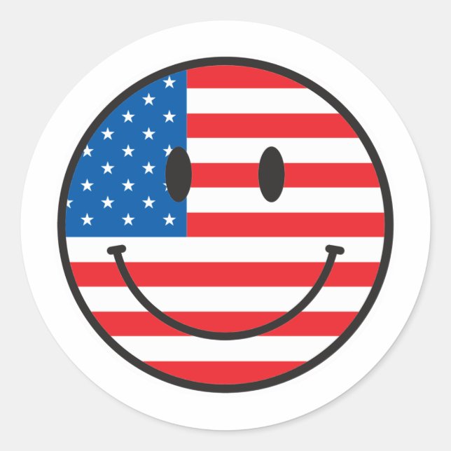 Sticker Rond Drapeau américain, visage joyeux (Devant)
