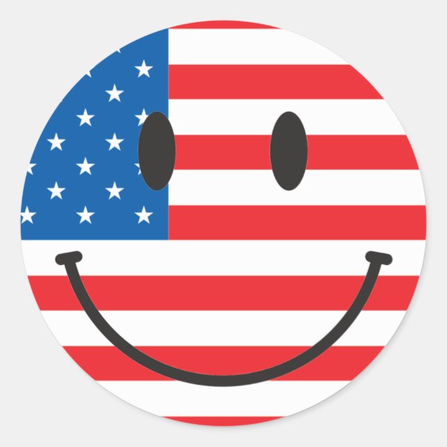 Sticker Rond Drapeau américain, visage joyeux (Devant)