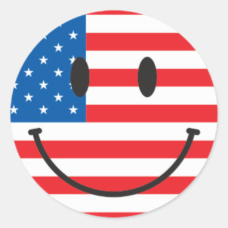 Sticker Rond Drapeau américain, visage joyeux