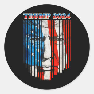 Sticker Rond Drapeau américain visage Trump Vintage Donald Trum