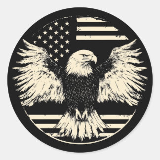 Sticker Rond Drapeau Amérique avec Aigle