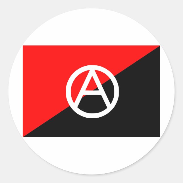 Sticker Rond Drapeau anarchiste avec un symbole (Devant)