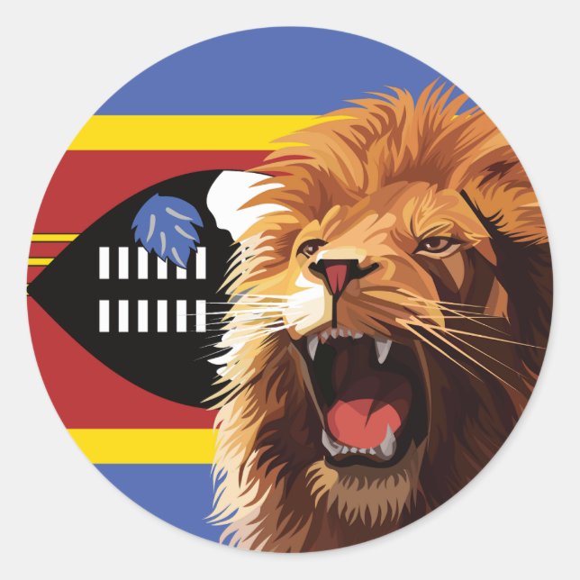 Sticker Rond Drapeau animal national du Swaziland de Lion Eswat (Devant)