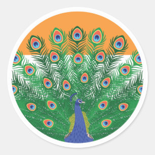 Sticker Rond Drapeau animal national indien Paon
