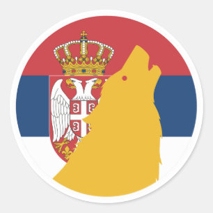 Sticker Rond Drapeau animal national serbe Wolf