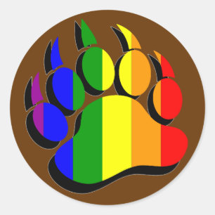 Sticker Rond Drapeau arc-en-ciel à patte d'ours gay avec ombre
