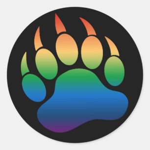 Sticker Rond Drapeau arc-en-ciel dégradé Patte d'ours gay /Grif