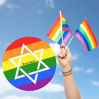 Sticker Rond Drapeau arc-en-ciel gay Praid Etoile juive de Davi