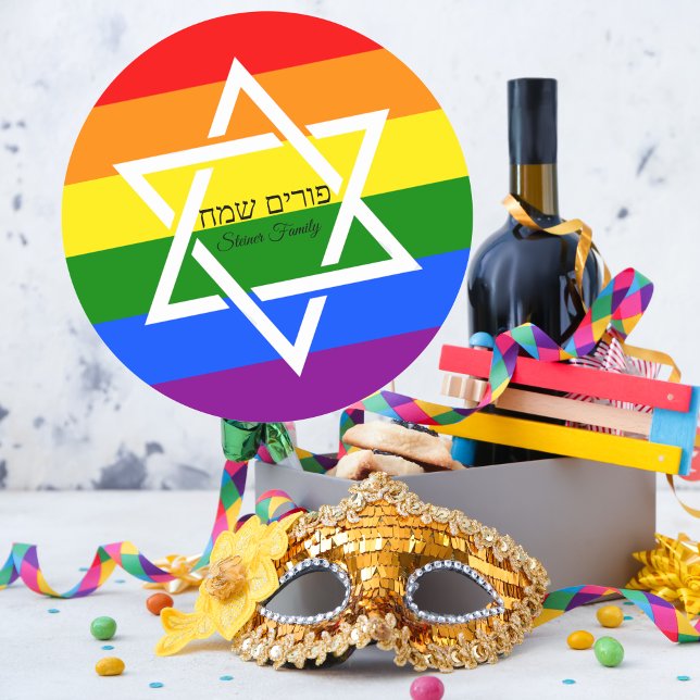 Sticker Rond Drapeau arc-en-ciel Hébreu Purim (Créateur téléchargé)
