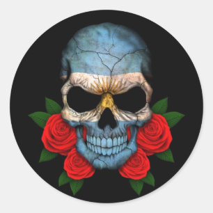 Sticker Rond Drapeau argentin avec des roses rouges