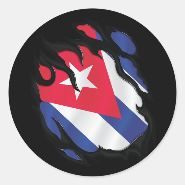 Sticker Rond Drapeau arraché à Cuba (Devant)