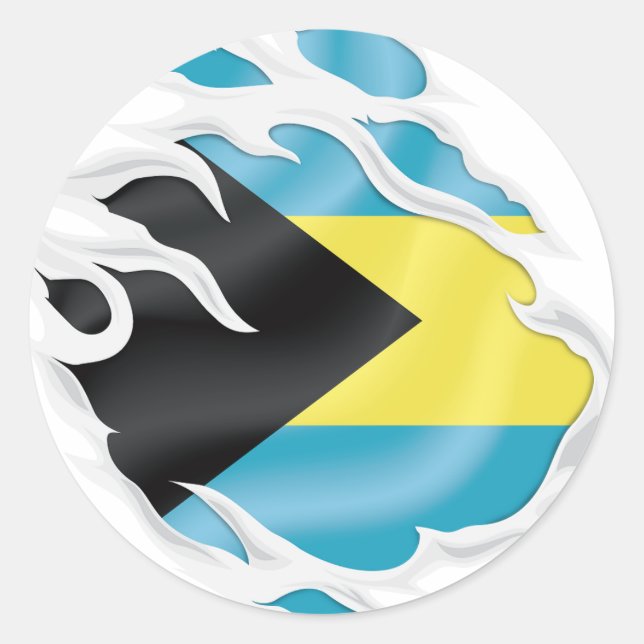 Sticker Rond Drapeau arraché aux Bahamas (Devant)