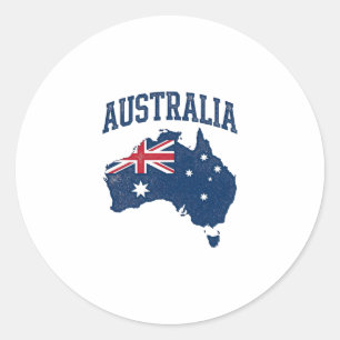 Sticker Rond Drapeau Australie Carte Graphique Vintage en détre
