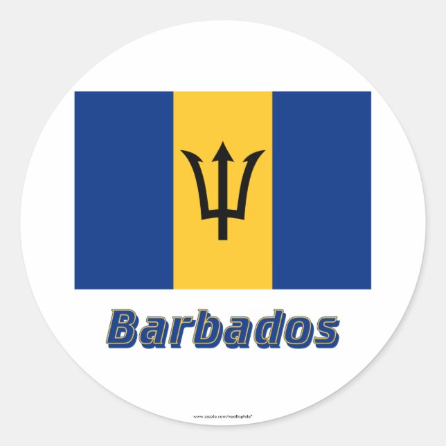 Sticker Rond Drapeau Barbade avec nom (Devant)