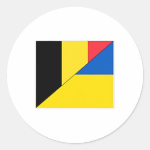 Sticker Rond Drapeau Belgique Ukraine Nationalité Belge Ukraini
