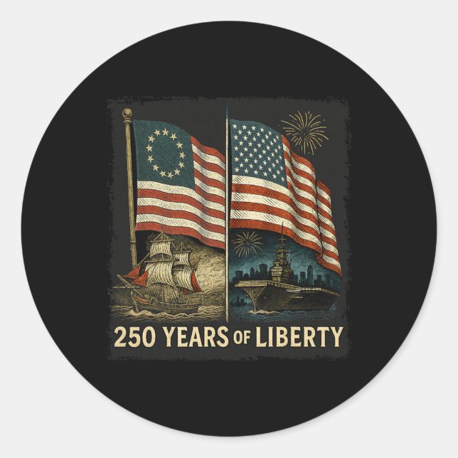Sticker Rond Drapeau Betsy Ross 250 Ans De Liberté 250e Anniver (Devant)