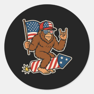 Sticker Rond Drapeau Bigfoot Merica Rock Patriotique Américain