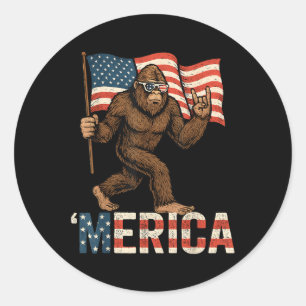 Sticker Rond Drapeau Bigfoot Merica Rock Patriotique Américain