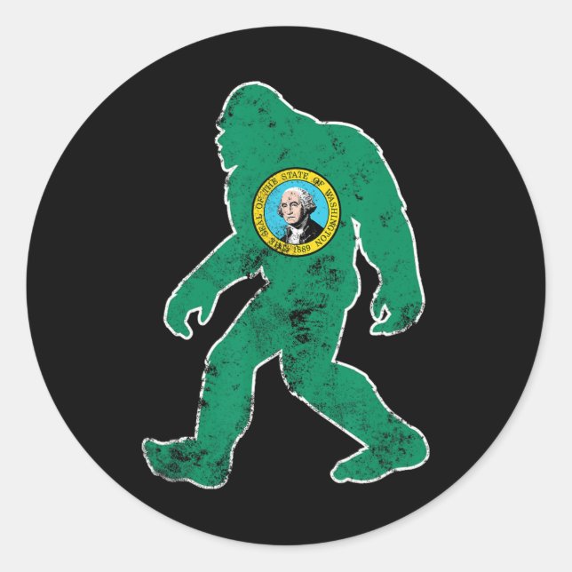 Sticker Rond Drapeau Bigfoot Washington Sasquatch Hommes Femmes (Devant)
