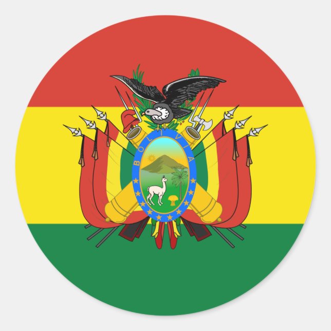 Sticker Rond Drapeau bolivien et armoiries, Drapeau de la Boliv (Devant)