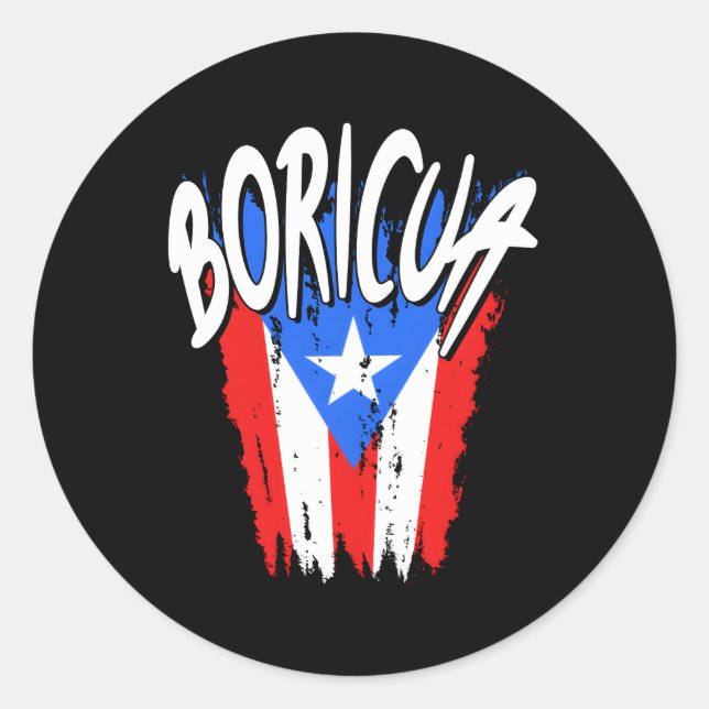 Sticker Rond Drapeau Boricua Porto-Ricain en détresse (Devant)