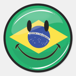 Sticker Rond Drapeau brésilien souriant